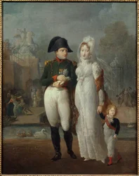 Portrait of Napoleon I and Mary Louise with their son, King of Rome Napoleon II, Duke of Reichstadt in the Tuileries Gardens (Anonymous painting, 19th century)