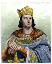 Portrait of Philip II dit Philippe Auguste (1165-1223), King of France - in “Histoire des Francais” by Lavallee, engraving, sd