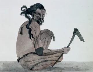 Portrait of Ualan Island Native, Caroline Archipelago, Watercolor by Jules-Louis Lejeune, Based on Voyage Around World