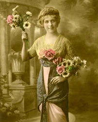 Portrait of a Woman Holding a Bunch of Flowers