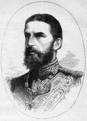 Portrait of the prince of Romania Charles de Hoenzolern Sigmaringer (1839-1914), future king under the name of Charles I (Carol I). Engraving in Le Monde Illustré n°1054 of 23 June 1877.