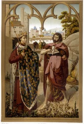 Portraits of Saint Louis and Saint John the Baptist - repro. after fragment of altarpiece attributed to Van Eyck, in 