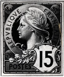 Postage stamp depicting Marianne, the Official Representation of the French Republic
