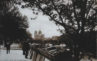 Postcard depicting Bouquinistes along the Quai de la Tournelle, Paris