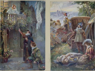 Postcards depicting Cyrano de Bergerac with Roxanne and the Death of Christian