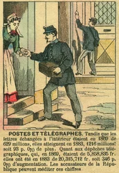 Posts and telegraphs, illustrating the good functioning of telecommunications and the Post Office thanks to the Republic. Engraving, in 