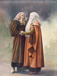 Prince Golaud and His Grandfather, King Arkel, in Pelleas and Melisande by Debussy (from a photograph of the first production in April, 1902 of the opera at the Opera-Comique in Paris, illustration in Theatre magazine, June, 1902)
