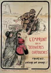 Propaganda poster during World War I: “Borrowing the last cartridges, Frenchmen, one more effort”, 20th century. Allons-y Collection.