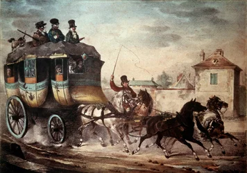 Public transport: Diligence of the line between Paris and Meaux. Illustration of Villain in 1824. Compiegne, Chateau Museum