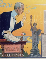 Publicity Calendar for the cigarette paper manufacturer Rizla, depicting President Woodrow Wilson (1856-1924) and the 15th proposition for the League of Nations, 1920