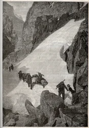 Pyrenees - ascension of the Pic du Midi - engraving in PATRIE - DESCRIPTION PIQUE DE LA FRANCE EN 6 VOLUMES BY LUCIEN HUARD - end 19th century