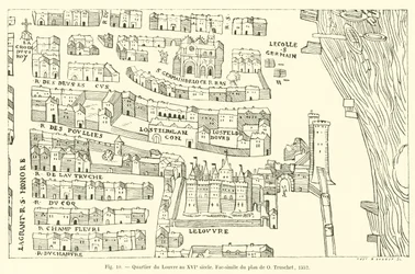 Louvre district in the 16th century, facsimile of the plan by O Truschet, 1552
