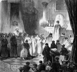 Religious Ceremony: fete of Saint Dominique (August 8) celebrated inside the old church of the Carmes in Paris