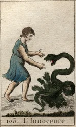 Representation of Innocence as a Child Feeding a Dangerous Snake. From 