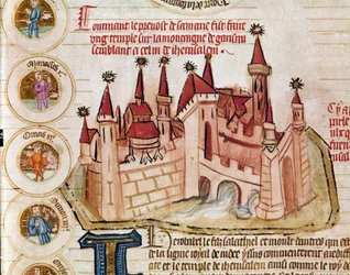 Representation of a fortified city similar to that of Jerusalem Page taken from the manuscript Genealogie de la Bible of the French school. 14th century Cremone, biblioteca governativa