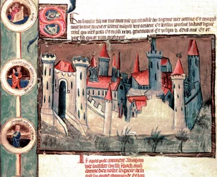 Representation of a Fortified Town in the Strasbourg Region. Miniature on Scroll of Parchment 