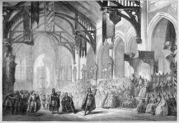 Representation of an opera: Landgrave Palace in Wartburg (Scenography of Act II of 