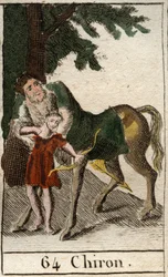 Representation of Chiron, centaur and master of archery, teaching Achilles. From 