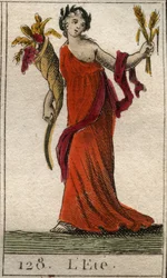 Representation of the Summer season as Ceres holding a wreath of wheat and a horn of abundance. From 