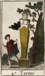 Representation of the god Terminus, as a stone terminal of land and possessions. From 