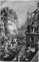 Revolution of 1830: fight in the faubourg Saint Antoine. Engraving in Histoire des Papes-Rois-Queen and Empereurs a travers les centuries by Maurice Lachatre