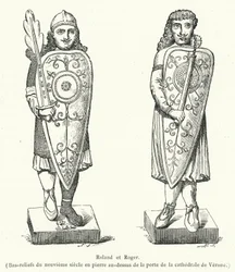 Roland and Roger, 9th Century Bas-reliefs in Stone Above the Door of the Cathedral of Verona