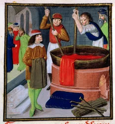 Dyeing cloth, from Des Proprietes des Choses by Bartholomeus Anglicus