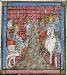 Detail of a Miniature of the Division of a Crusading Army While Crossing a Mountain