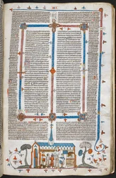 A bas-de-page scene of communicants at a mass, c.1300-40