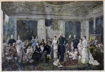 Royal families gathering in Denmark to celebrate silver wedding of the czar and czarina in a small village of Juleboekshusene from 