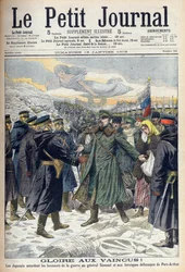 Russian-Japanese War 1904-1905: Japanese allowing General Stoessel and the Russian defenders of Port Arthur honorable surrender. From Le Petit Journal, Paris