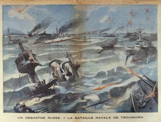 Russian naval disaster during the battle of Tsushima in 1905, illustration from Le Petit Parisien, 2 July, 1906