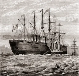 SS Great Eastern, iron sailing steam ship designed by Isambard Kingdom Brunel, from Les Merveilles de la Science, published c.1870