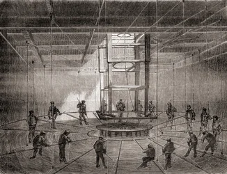 Sailors and Workers Coiling the Transatlantic Telegraph Cable in the Bilge Tanks of the S.S. Great Eastern