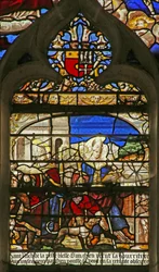Scene from the Life of St. Roche: Above are the Arms of the Le Tartier Family
