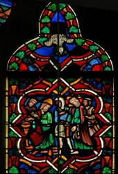 Scene depicting Pilate washing his hands; the Dove of the Holy Spirit