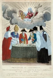 Signature of the Concordat of 1801 on 15/07/1801: it is signed between the French government (here represented by Joseph Bonaparte) and the Holy See (represented by Cardinal Consalvi for Pope Pius VII). 1801 Paris, Musee Carnavalet
