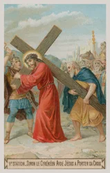 Simon of Cyrene helps Jesus to carry the cross (The fifth Station of the Cross)