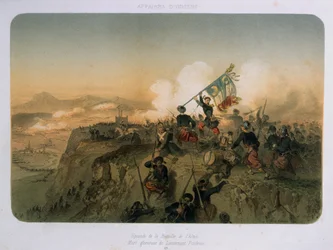 Soldiers under attack at the battle of Alma on 20th September 1854, 1854