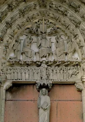 South Portal Tympanum Depicting Christ Enthroned with a Beau Christ Figure on the Trumeau Below