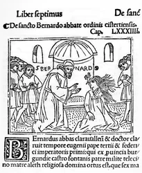 St Bernard of Clairvaux Exorcising a Possessed Woman, illustration from La Vie des Saints published 1506