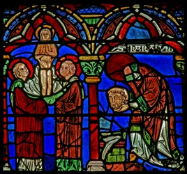 St Cheron Window: Carries His Head to Fountain of St Mesme; His Soul Ascends