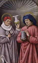 St. Cosmas and St. Damian, Patron Saints of Physicians and Apothecaries, copy from a Book of Hours of Anne of Brittany