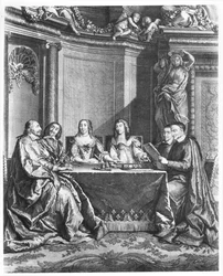 St. Vincent de Paul and Cardinal Jules Mazarin at the Conseil de Conscience of Louis XIV, engraved by Gerard Scotin, c.1660