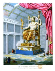Statue of Olympian Zeus on his throne inside his temple at Olympus, 1814
