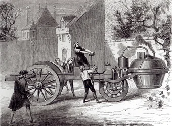 Steam-powered car invented by Nicolas Joseph Cugnot (1725-1804) in 1771, 1886