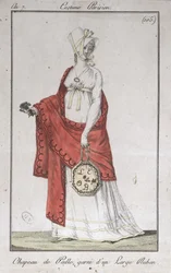 Straw hat with a ribbon, fashion plate from Costumes Parisiens