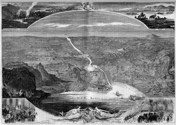 Suez Canal: Panoramic View of the Hole in the Isthmus of Suez (Egypt), Which Began Construction in 1859. Engraving by Morin in 