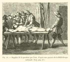 Torture of the water question, after an engraving from the National Library