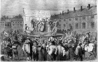 Tabarin theatre on Place Dauphine in Paris in the 18th century.
